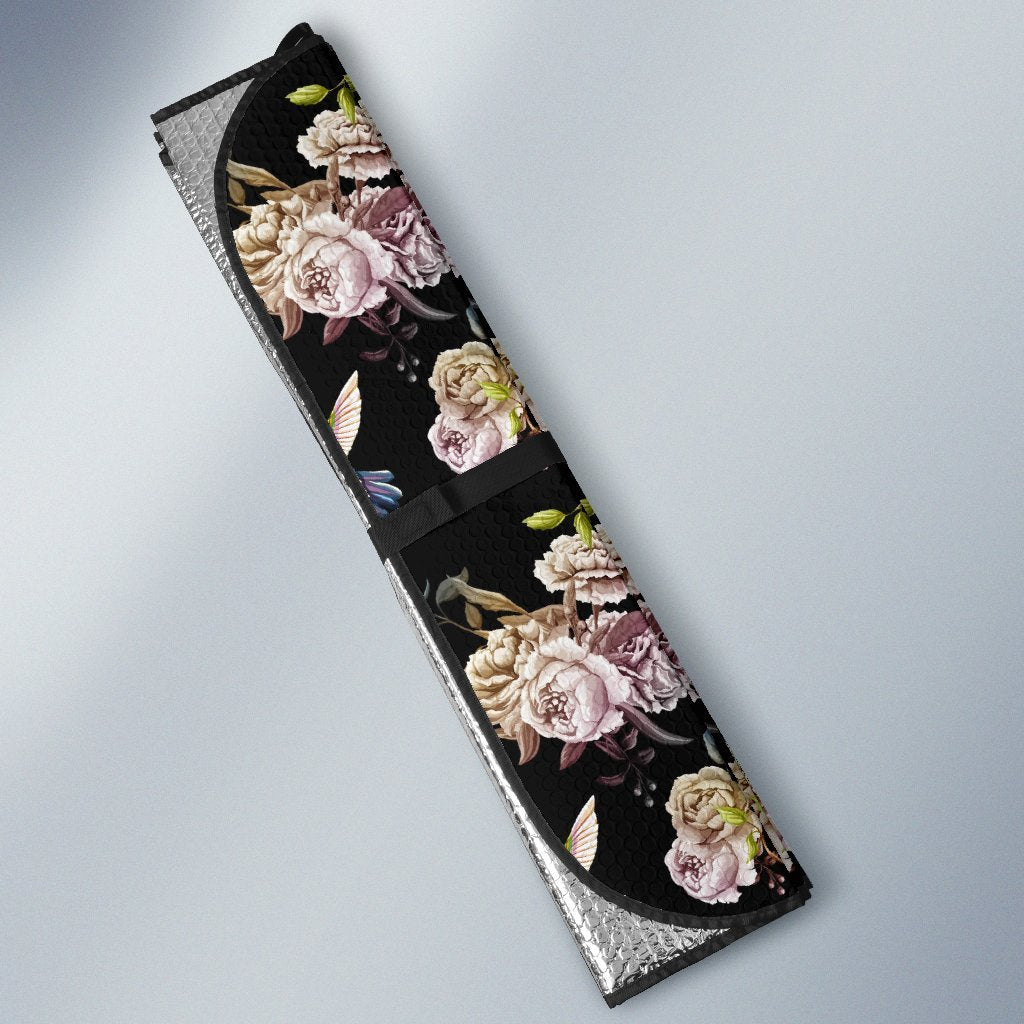 Hummingbird Flower Themed Print Car Sun Shade For Windshield