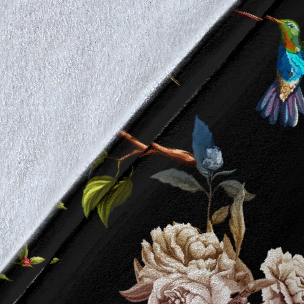 Hummingbird Flower Themed Print Fleece Blanket