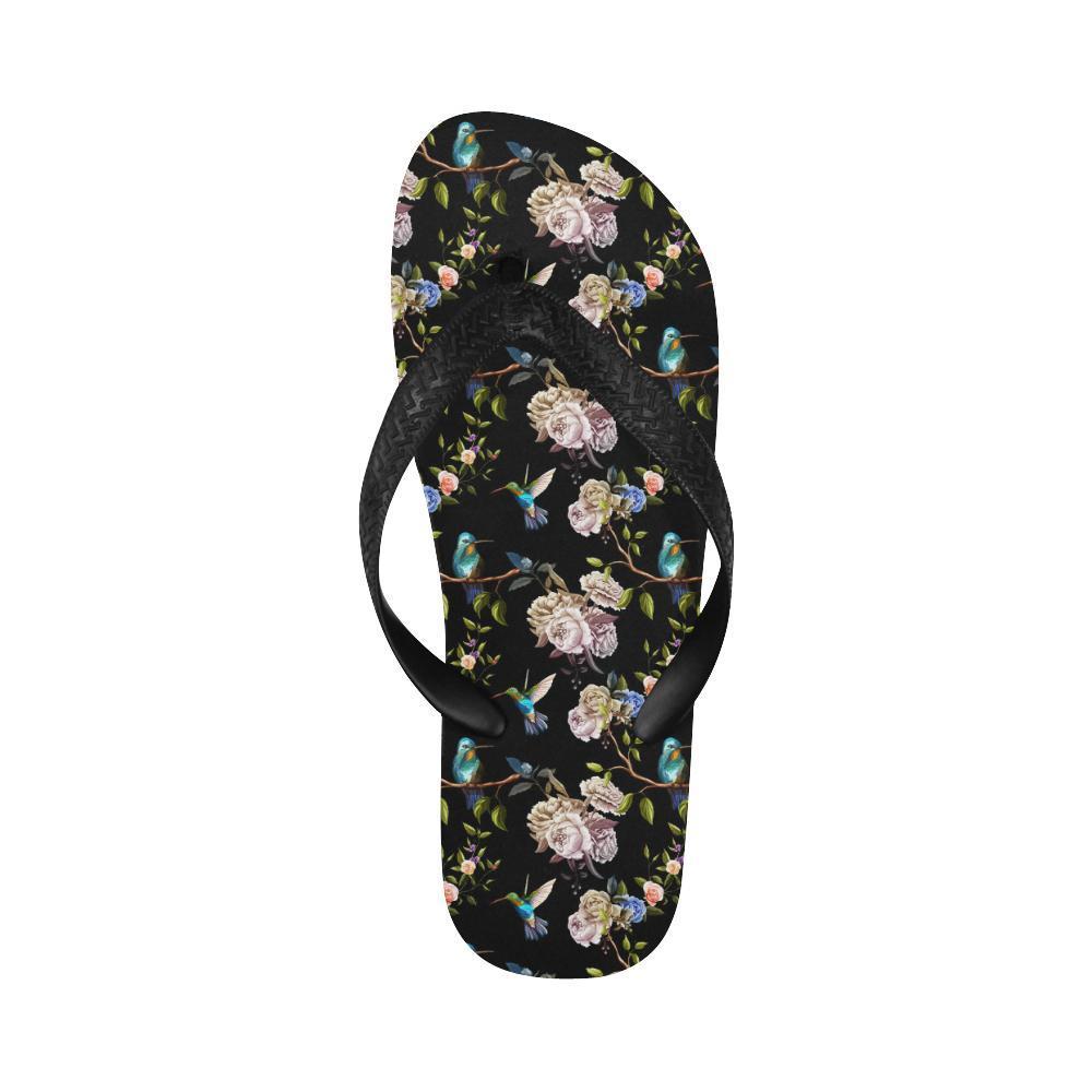 Hummingbird Flower Themed Print Flip Flops-JTAMIGO.COM