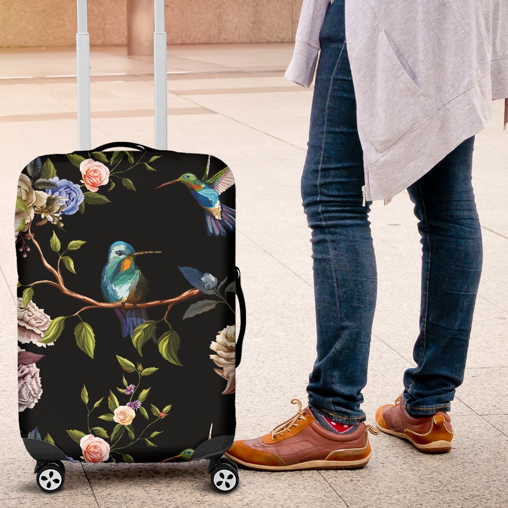 Hummingbird Flower Themed Print Luggage Cover Protector