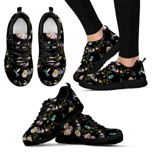 Hummingbird Flower Themed Print Women Sneakers Shoes