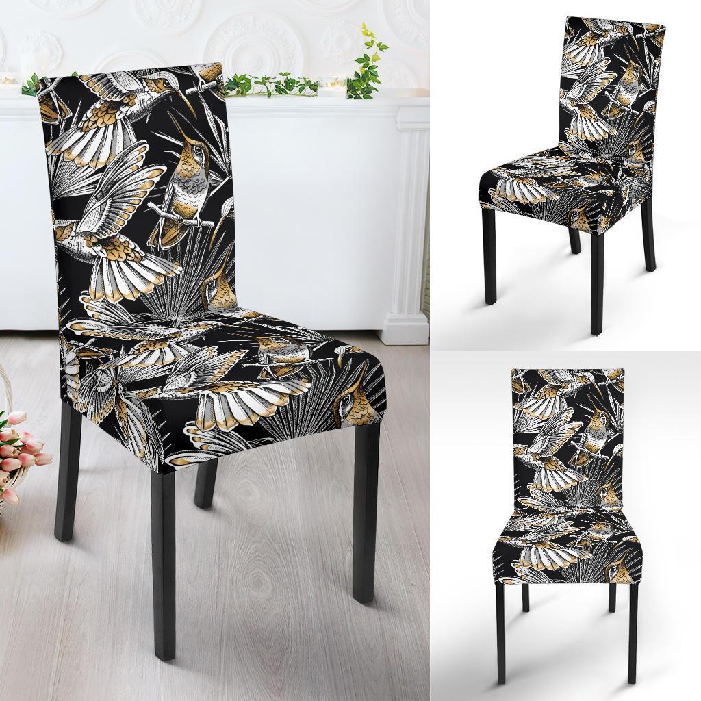 Hummingbird Gold Design Themed Print Dining Chair Slipcover-JTAMIGO.COM