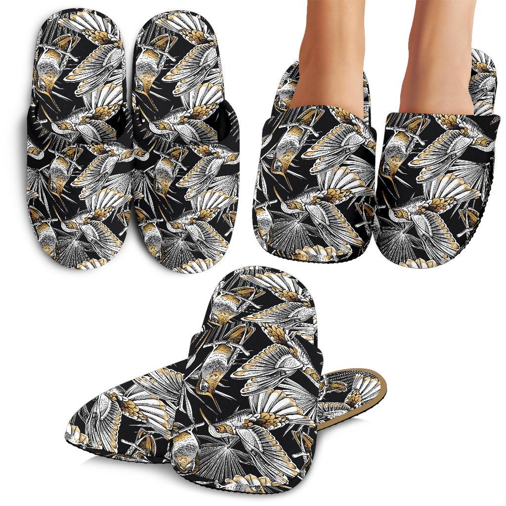 Hummingbird Gold Design Themed Print House Slippers