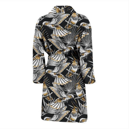 Hummingbird Gold Design Themed Print Men Bath Robe-JTAMIGO.COM