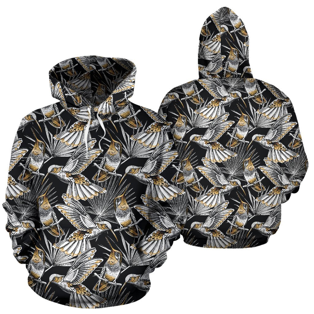 Hummingbird Gold Design Themed Print Pullover Hoodie