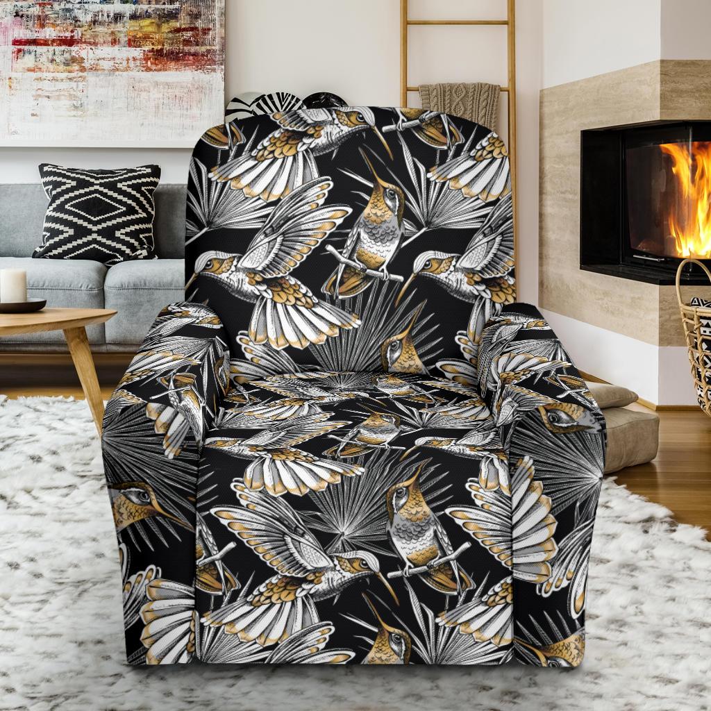 Hummingbird Gold Design Themed Print Single Sofa Slipcover -JTAMIGO.COM