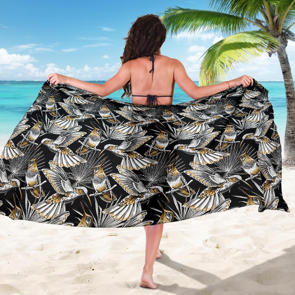 Hummingbird Gold Design Themed Print Sarong Pareo Wrap