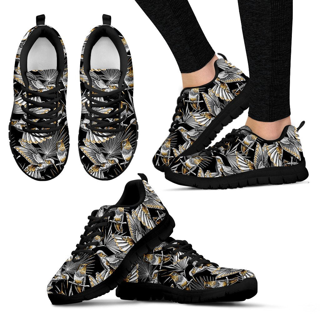 Hummingbird Gold Design Themed Print Women Sneakers Shoes