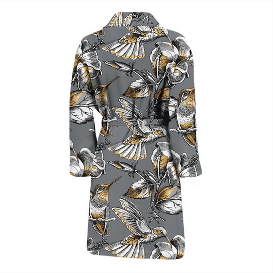 Hummingbird Pattern Print Design 02 Men Bathrobe-JORJUNE.COM