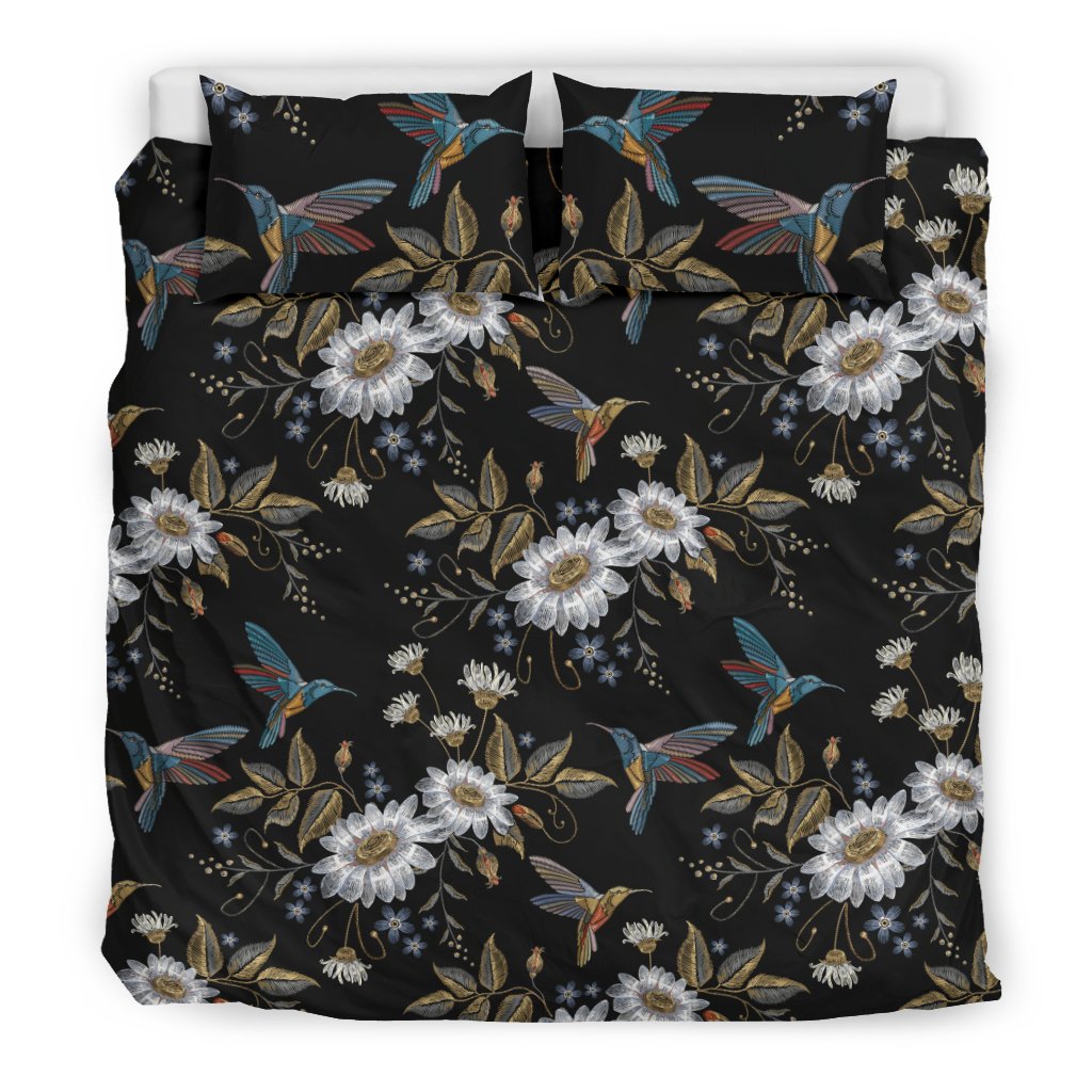 Hummingbird With Embroidery Themed Print Duvet Cover Bedding Set