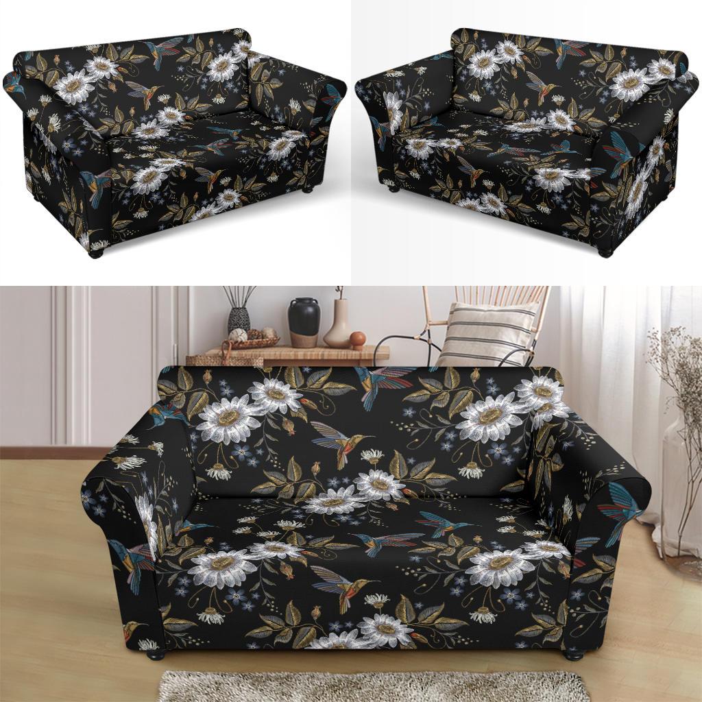 Hummingbird with Embroidery Themed Print Loveseat Slipcover-JTAMIGO.COM