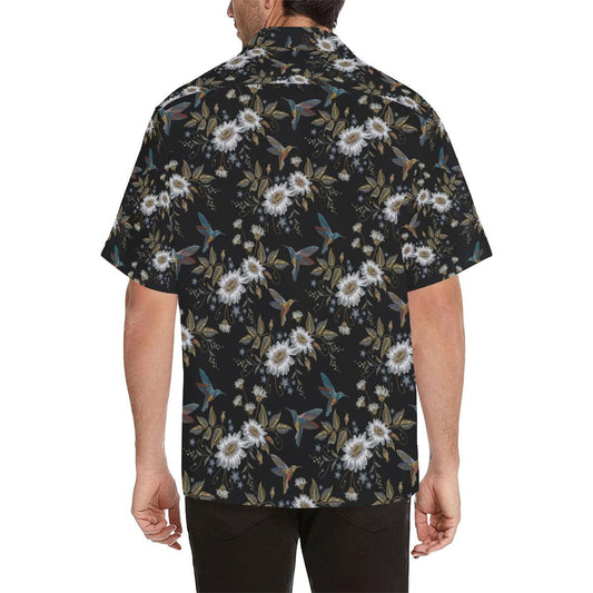 Hummingbird with Embroidery Themed Print Men Aloha Hawaiian Shirt
