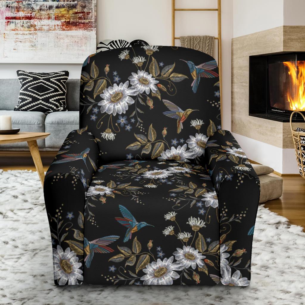 Hummingbird with Embroidery Themed Print Single Sofa Slipcover -JTAMIGO.COM