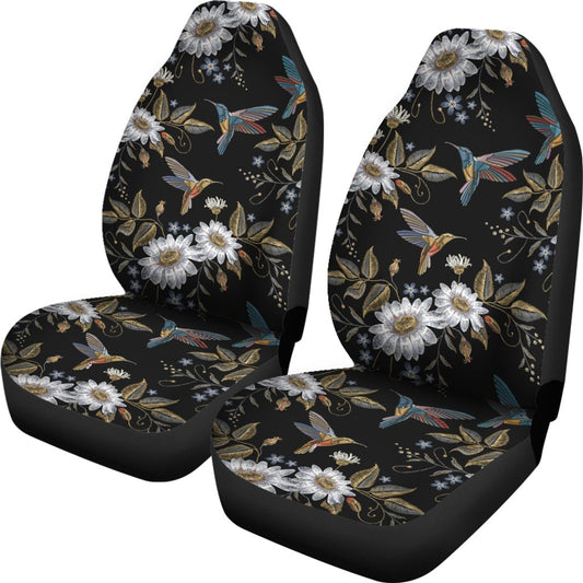 Hummingbird with Embroidery Themed Print Universal Fit Car Seat Covers