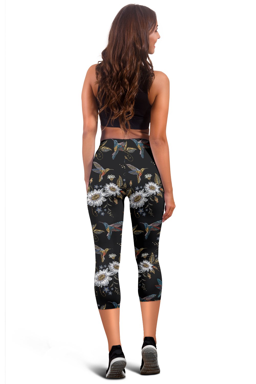 Hummingbird with Embroidery Themed Print Women Capris