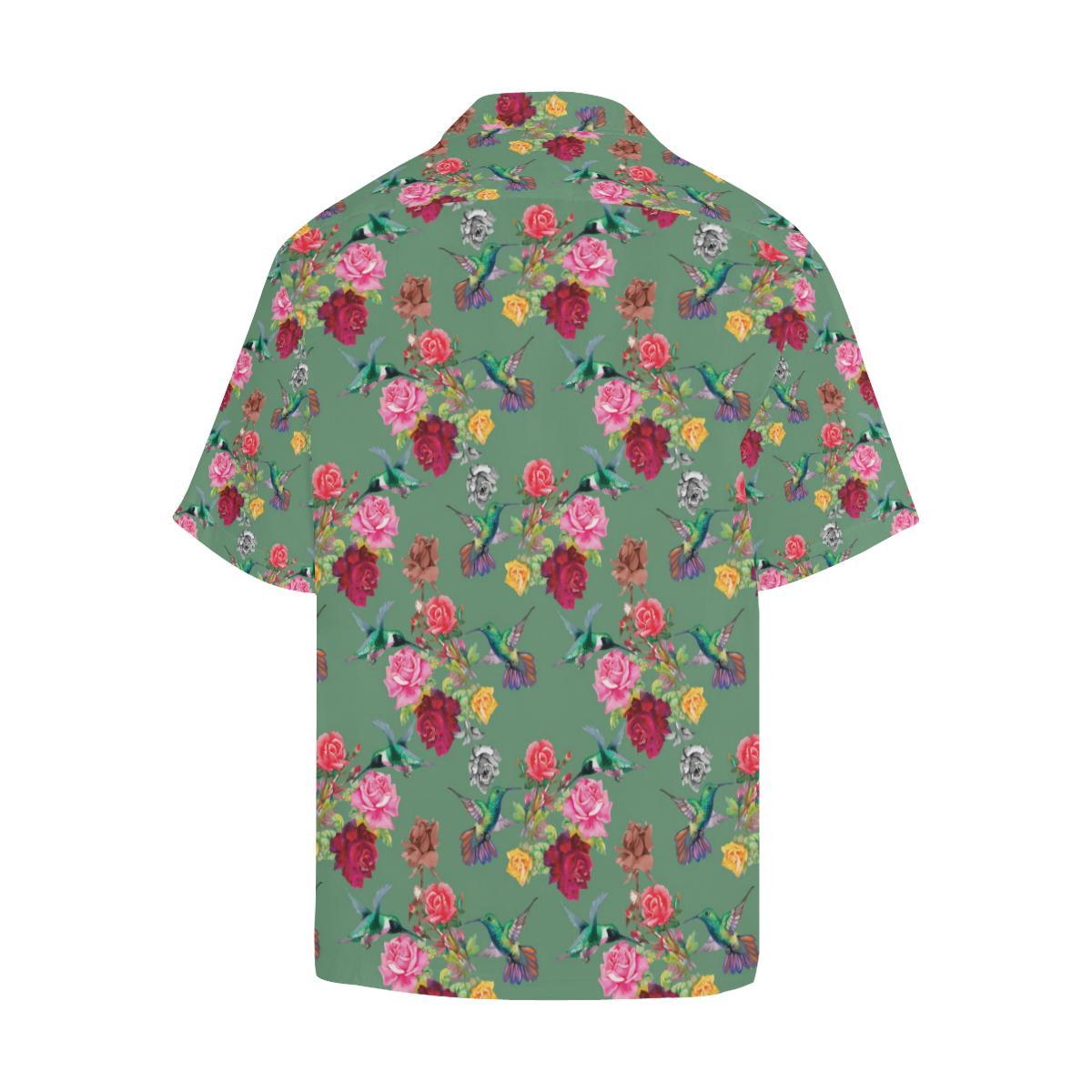 Hummingbird with Rose Themed Print Men Aloha Hawaiian Shirt