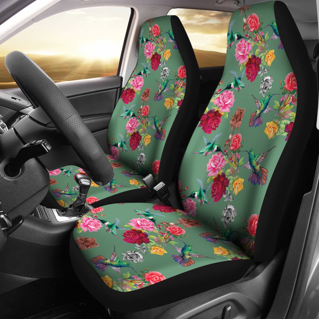 Hummingbird with Rose Themed Print Universal Fit Car Seat Covers