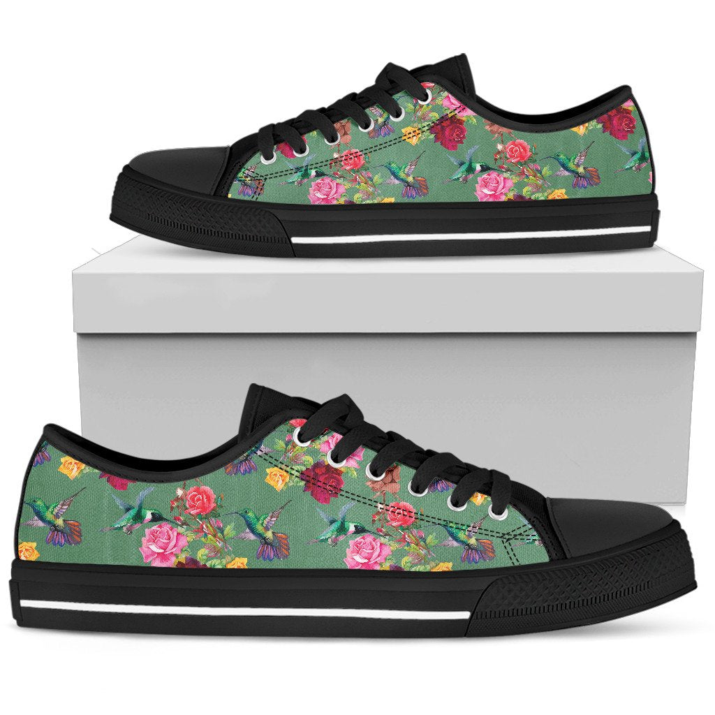 Hummingbird with Rose Themed Print Women Low Top Shoes