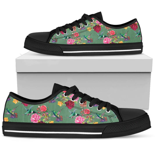 Hummingbird with Rose Themed Print Women Low Top Shoes