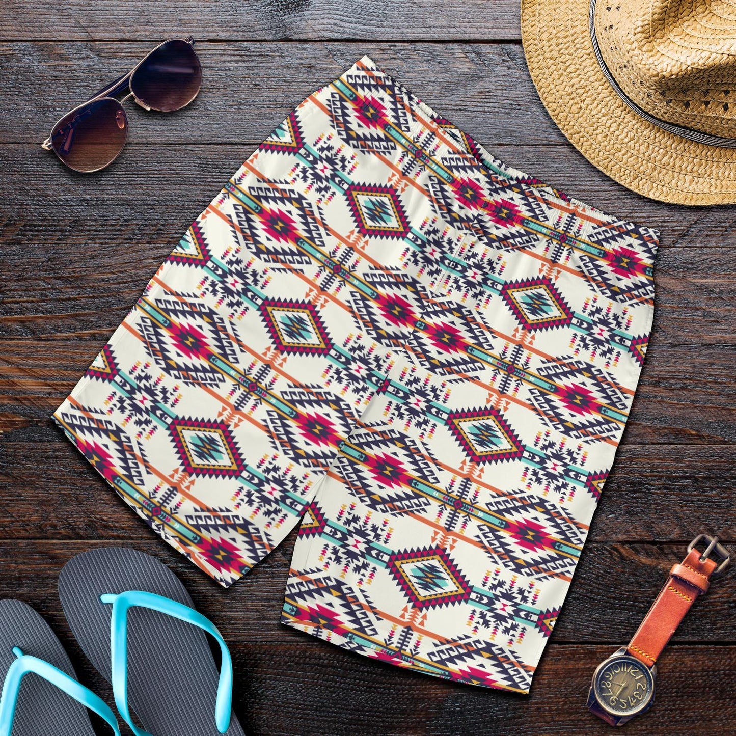 Indian Navajo Art Themed Design Print Mens Shorts-JTAMIGO.COM