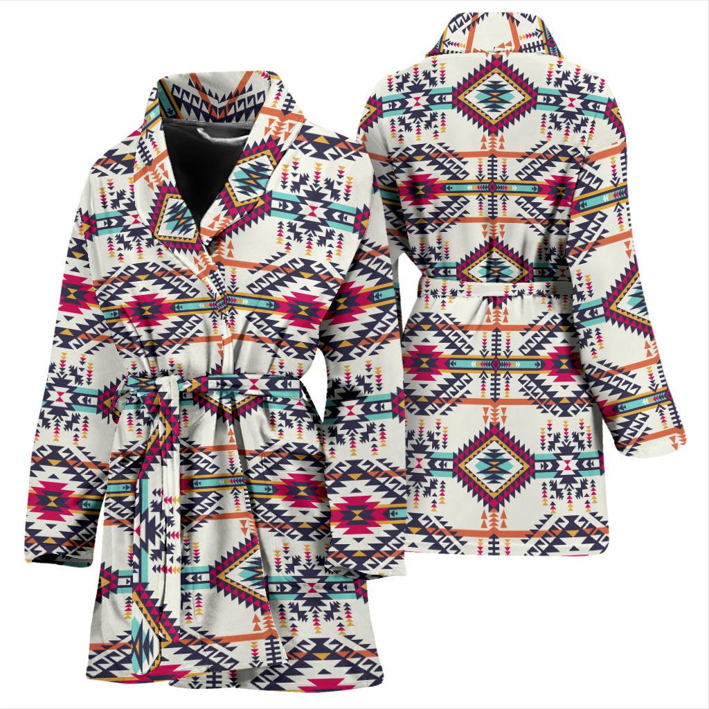 Indian Navajo Art Themed Design Print Women Bath Robe-JTAMIGO.COM