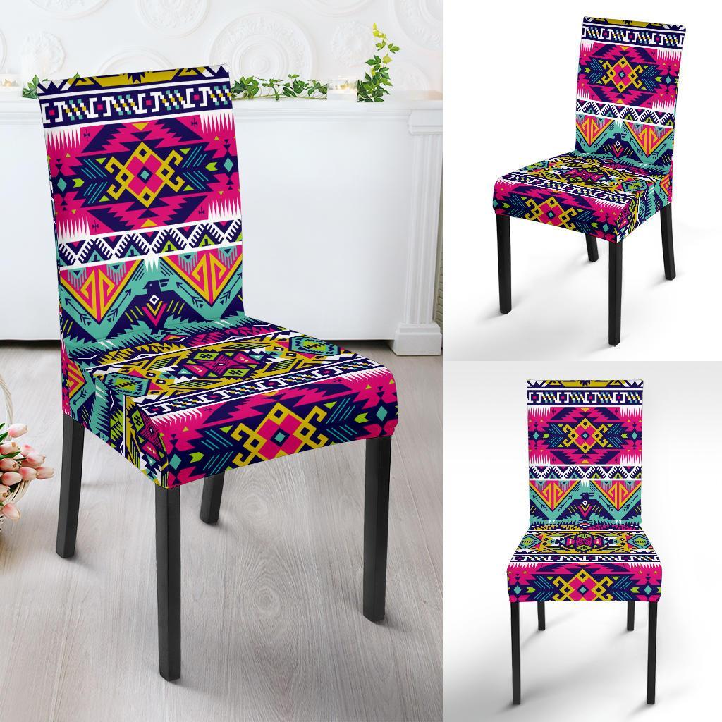 Indian Navajo Color Themed Design Print Dining Chair Slipcover-JTAMIGO.COM