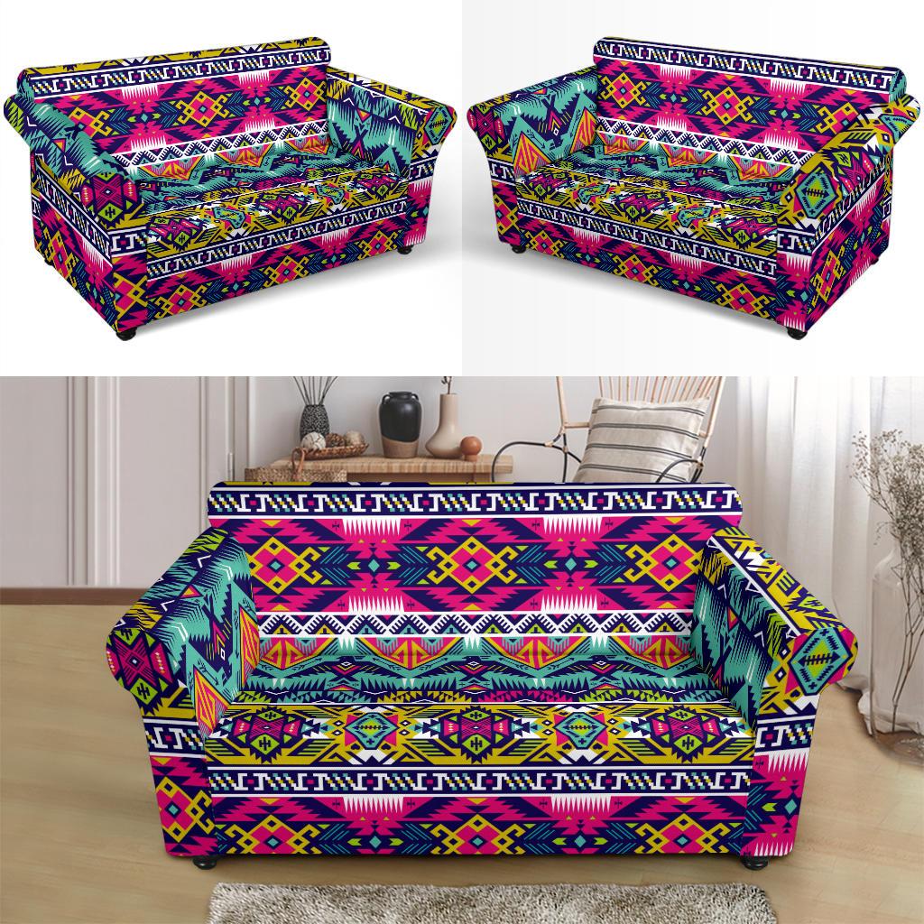 Indian Navajo Color Themed Design Print Loveseat Slipcover-JTAMIGO.COM