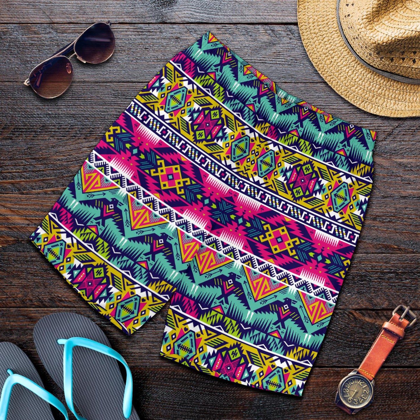 Indian Navajo Color Themed Design Print Mens Shorts-JTAMIGO.COM