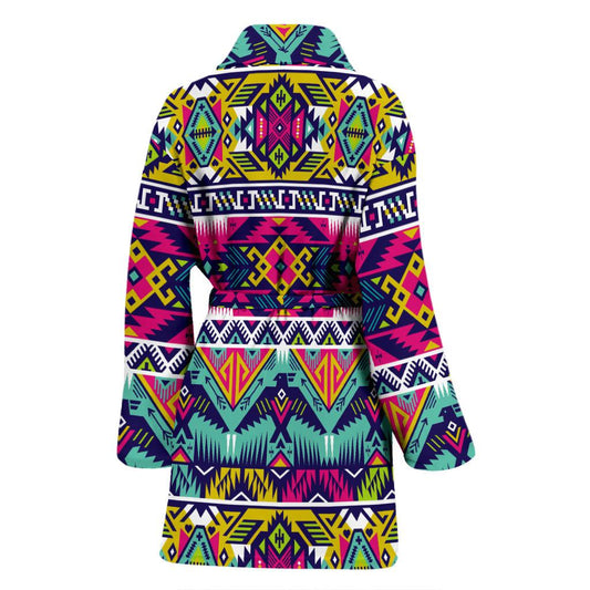 Indian Navajo Color Themed Design Print Women Bath Robe-JTAMIGO.COM