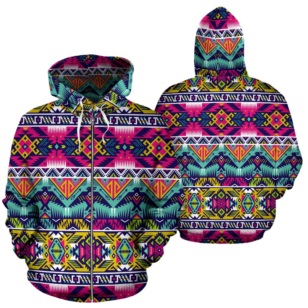 Indian Navajo Color Themed Design Print Zip Up Hoodie