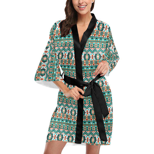 Indian Navajo Ethnic Themed Design Print Women Short Kimono Robe