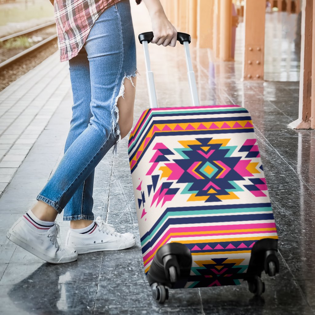 Indian Navajo Neon Themed Design Print Luggage Cover Protector