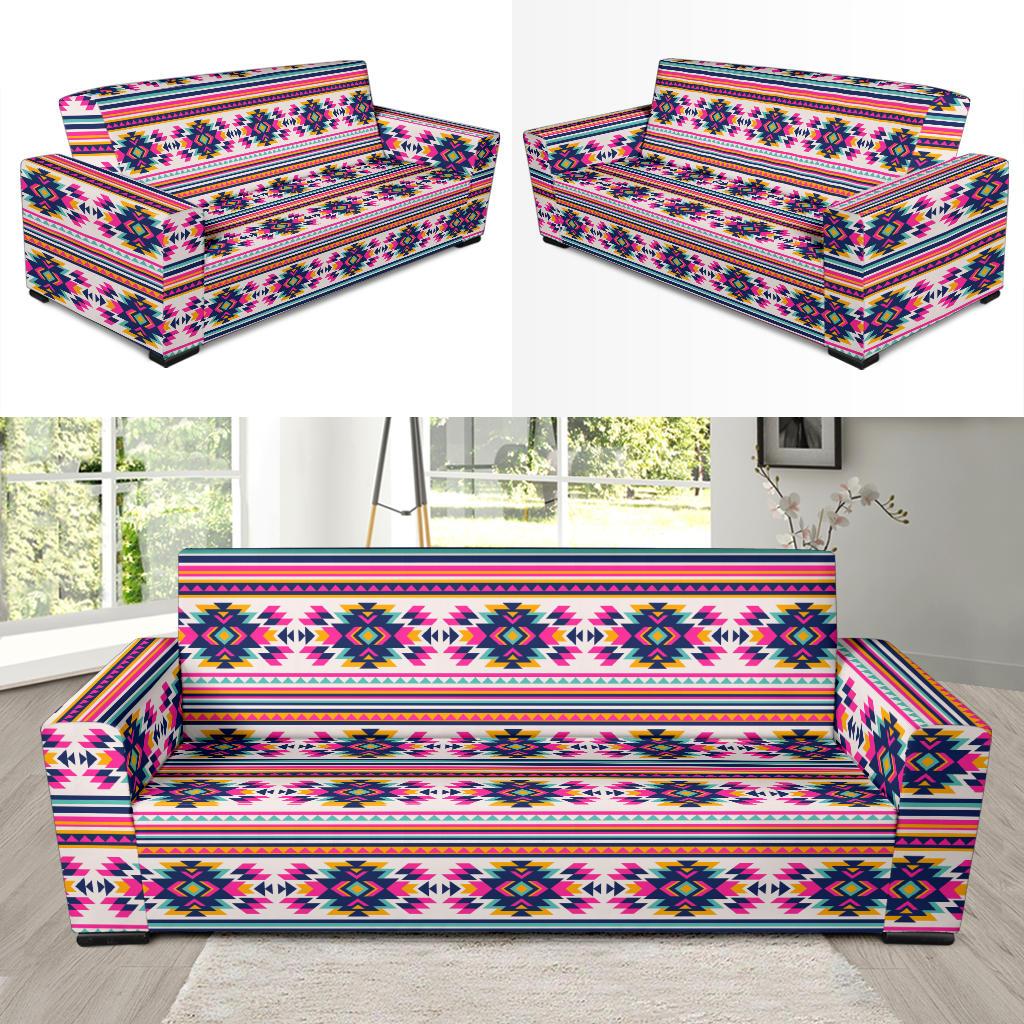Indian Navajo Neon Themed Design Print Sofa Slipcover-JTAMIGO.COM
