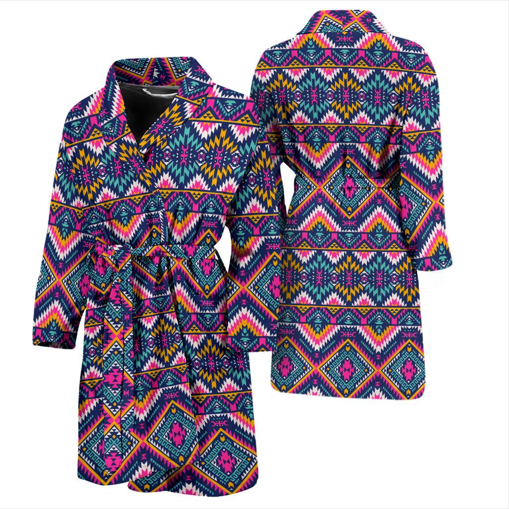 Indian Navajo Pink Themed Design Print Men Bath Robe-JTAMIGO.COM