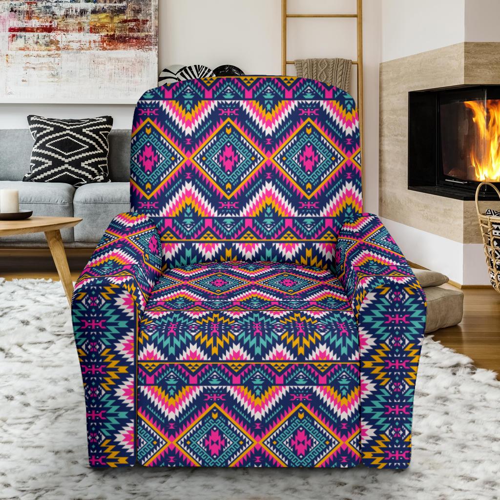 Indian Navajo Pink Themed Design Print Single Sofa Slipcover -JTAMIGO.COM