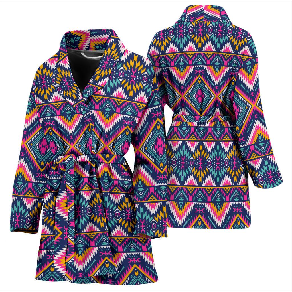 Indian Navajo Pink Themed Design Print Women Bath Robe-JTAMIGO.COM