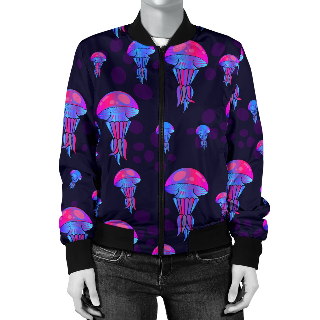 Jellyfish Neon Print Women Casual Bomber Jacket