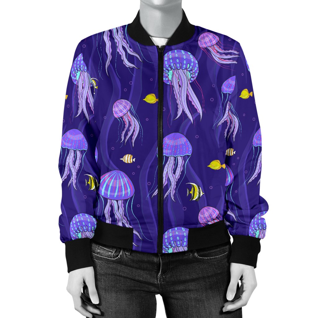 Jellyfish Style Print Women Casual Bomber Jacket