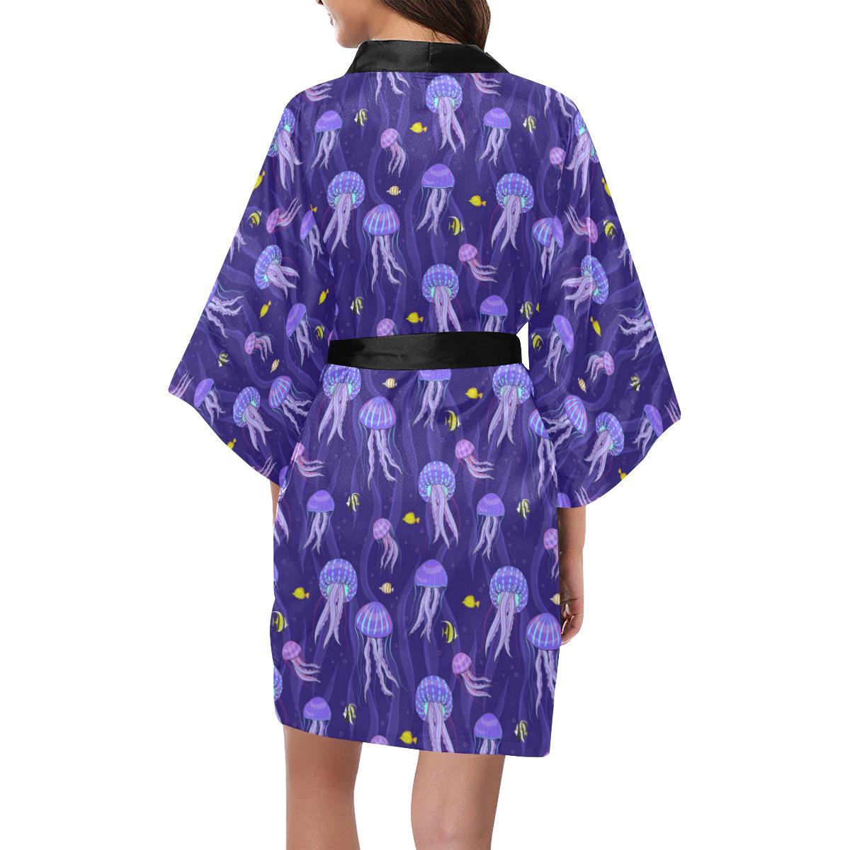 Jellyfish Style Print Women Short Kimono Robe