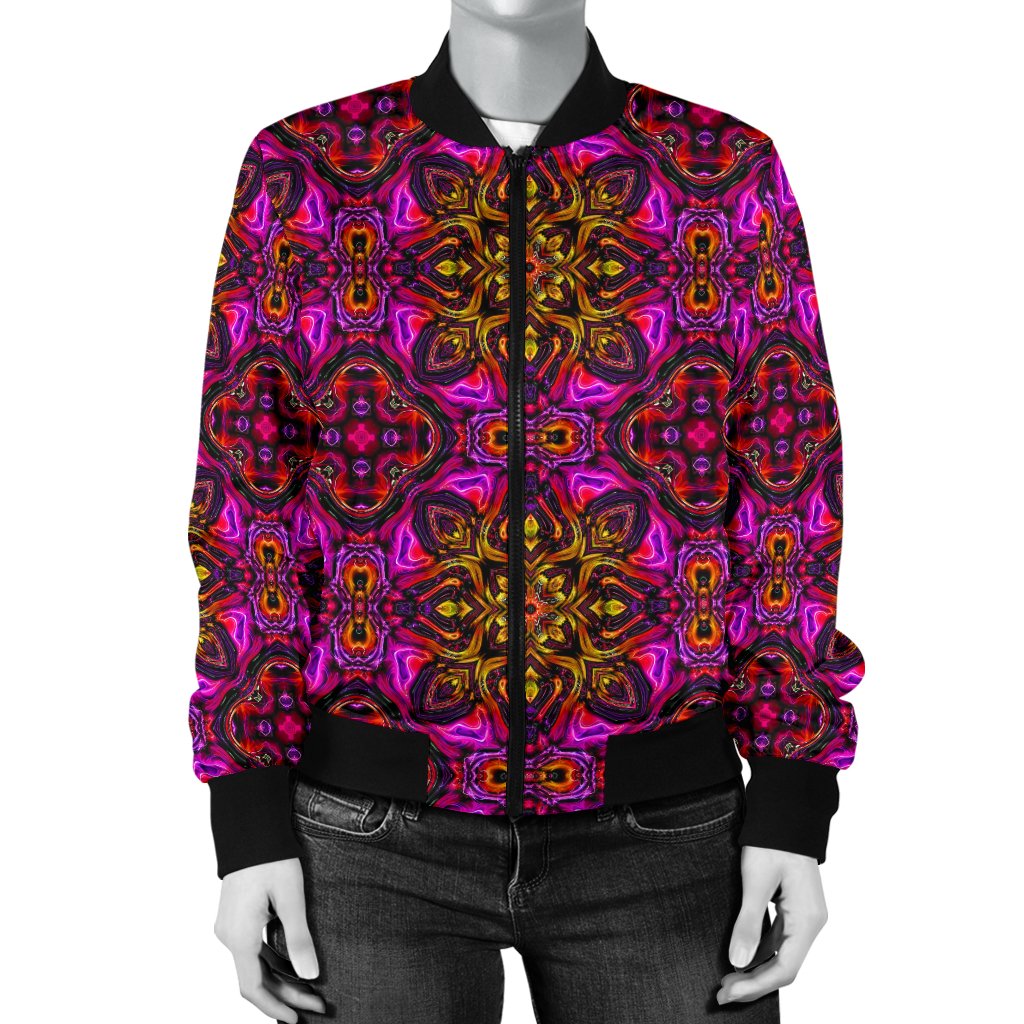 Kaleidoscope Abstract Print Design Women Casual Bomber Jacket