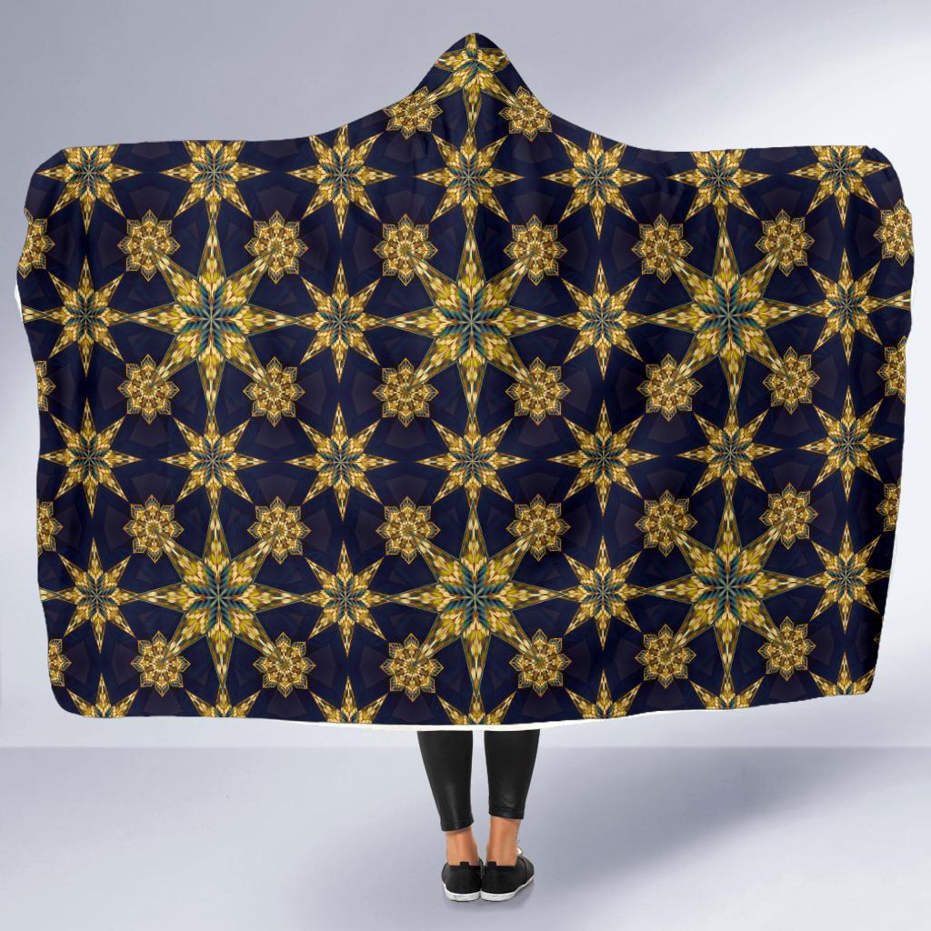 kaleidoscope Gold Print Design Hooded Blanket-JTAMIGO.COM
