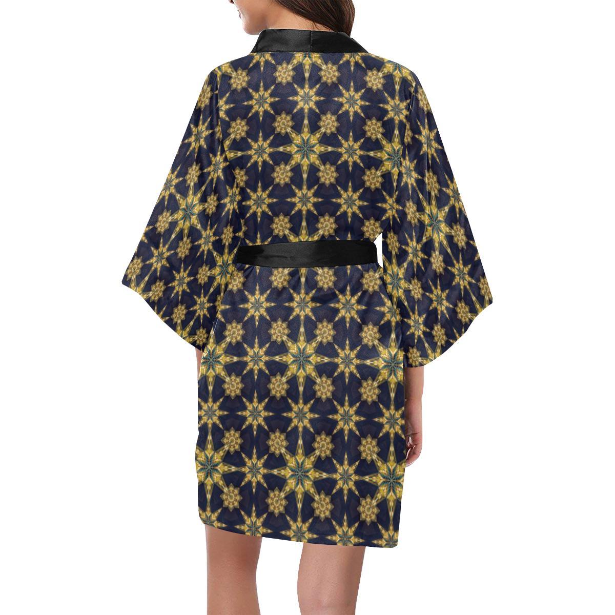 kaleidoscope Gold Print Design Women Short Kimono Robe