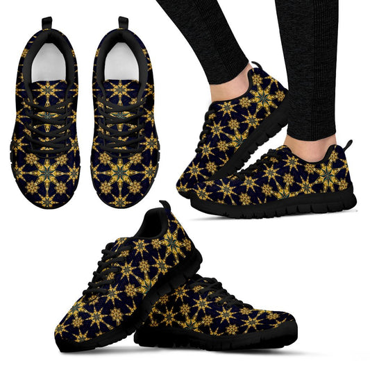 Kaleidoscope Gold Print Design Women Sneakers Shoes