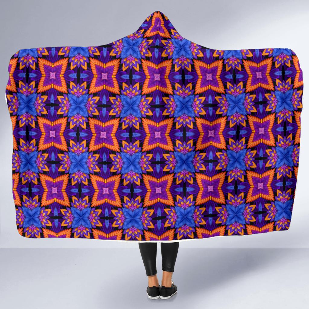 kaleidoscope Purple Orange Print Design Hooded Blanket-JTAMIGO.COM