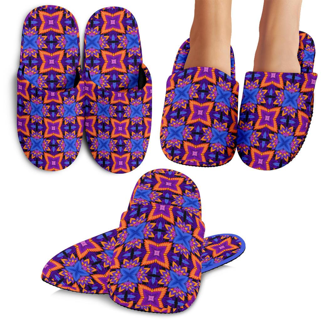 kaleidoscope Purple Orange Print Design House Slippers