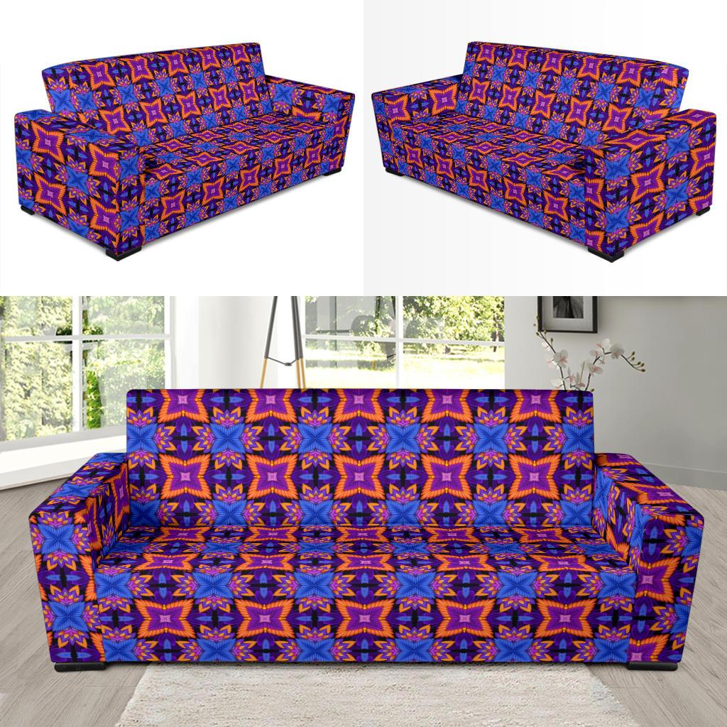 kaleidoscope Purple Orange Print Design Sofa Slipcover-JTAMIGO.COM