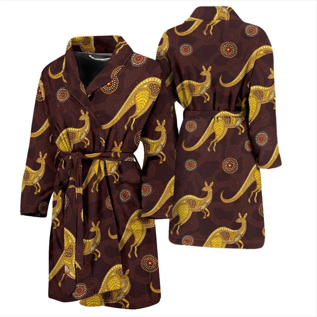 Kangaroos Aboriginal Pattern Print Design 08 Men Bathrobe-JORJUNE.COM