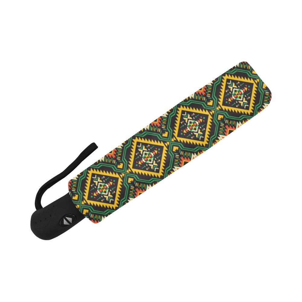 Kente Green Design African Print Automatic Foldable Umbrella