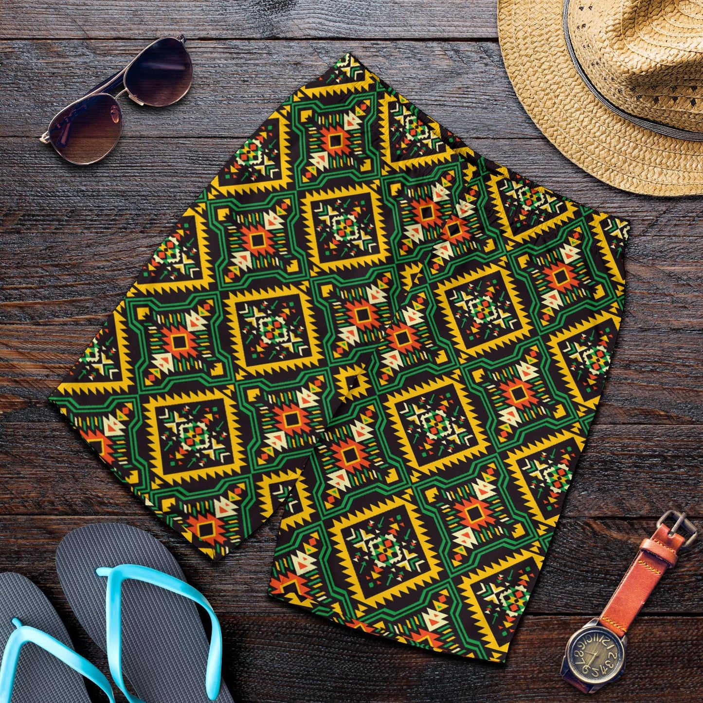 Kente Green Design African Print Mens Shorts-JTAMIGO.COM