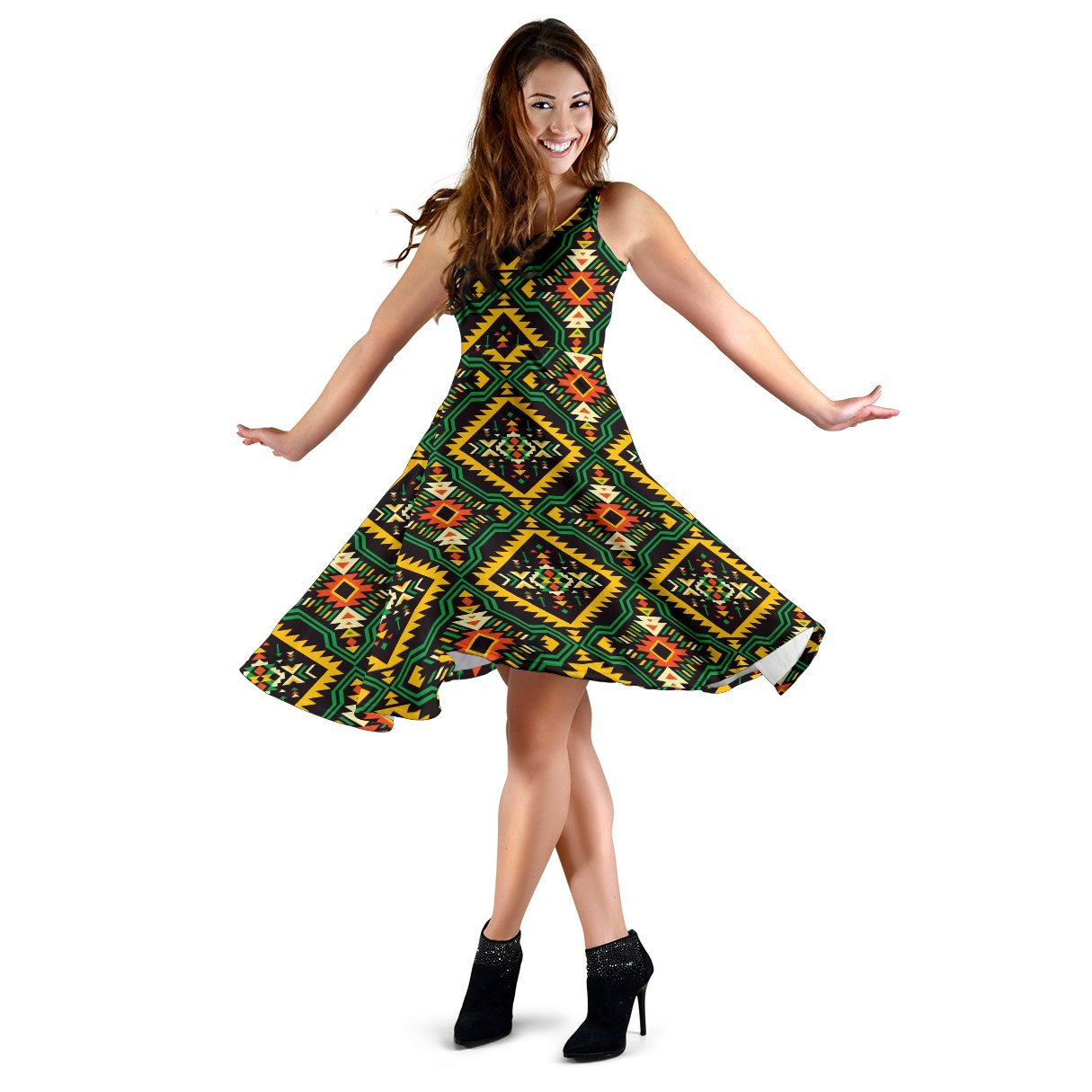Kente Green Design African Print Sleeveless Dress